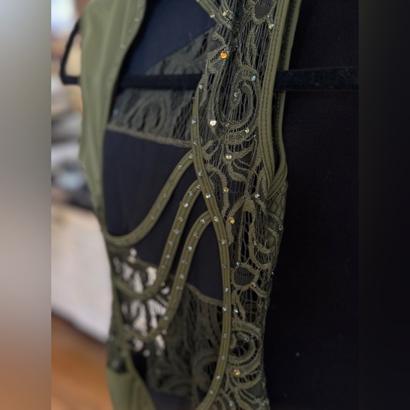 🌿Green custom lace Leotard dance costume with rhinestones, SA - Picture 7 of 11